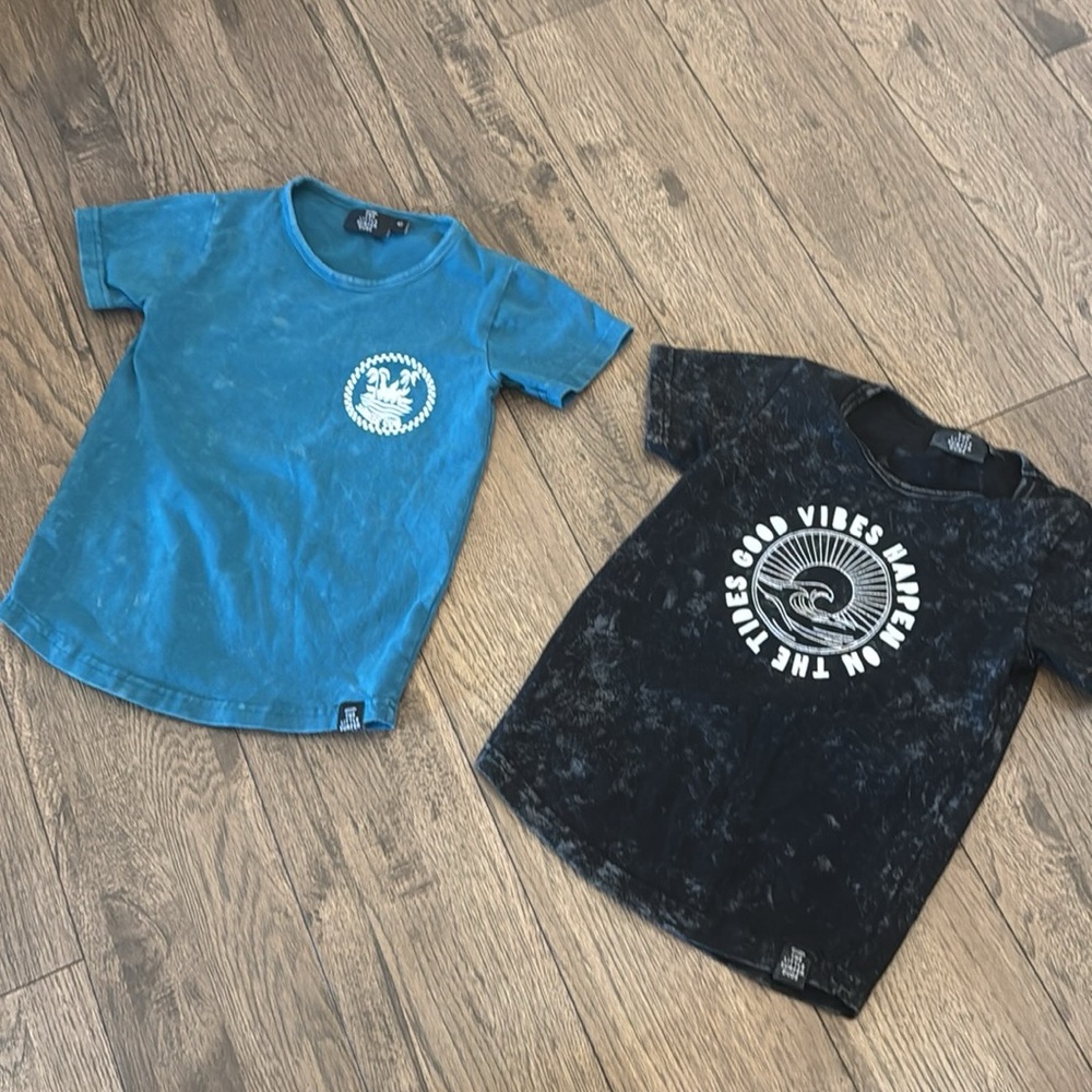 Small shop little surfer dude Blue and Black Short Sleeve Tees Casual Collection